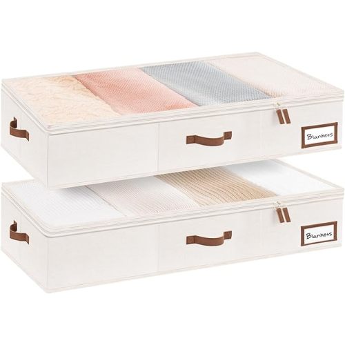 StorageWorks Large Under Bed Storage Containers with Handles and Label Holder, 2 Pack Ultra-thick Fabric Underbed Bins, Closet Organizer for Clothes, Blankets, Sweater