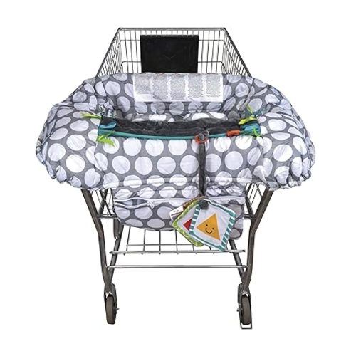 Boppy Preferred Shopping Cart Cover for Baby - 360° Coverage Cart Cover for Babies with Integrated Storage Pouch and Safety Harness, Washable, 6 Month & Up - Gray Jumbo Dots