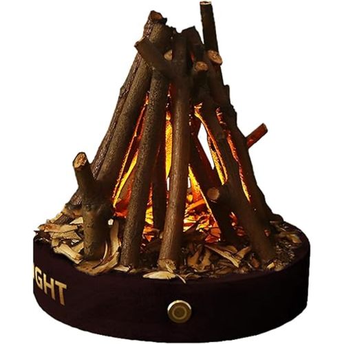 HEXNIGHT Rechargeable Campfire Night Light – Camping Lantern with Flame Sound, Log Design, 3 Lighting Modes for Ambient Lighting & Outdoor Adventure (Walnut Color)