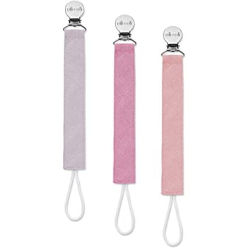 Ali+Oli Linen Strap Pacifier Clip (Flamingo) Set of 3 (10" x 1") Baby Pacifier Holder for Newborn Pacifiers & Teethers, Binky Clips, Silicone-Free Pacifier Clips