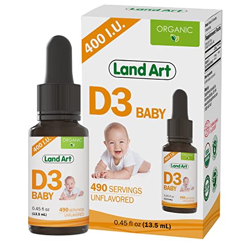 Certified Organic Vitamin D3 Drops - for Baby - 400 IU per Drop - 490 Servings - Development and Maintenance of Bones and Teeth - GMO Free - Gluten Free – 0.45 fl oz (13.5 ml)