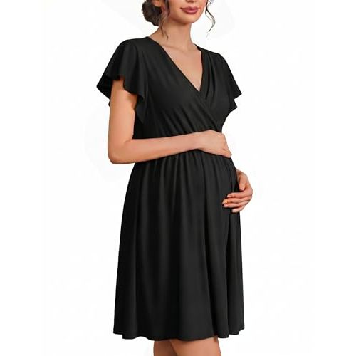 Ekouaer Cotton Labor and Delivery Gown for Hospital 3 in 1 Nursing Nightgown for Breastfeeding Short Sleeve Maternity Dress