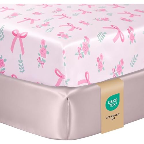 Baby Crib Sheets Girl, Toddler Bed Sheets Fitted for 52x28 Inch Standard Crib Mattress for Baby Girls, Set of 2 Super Soft Breathable Microfiber (Strawberry+Pink, 52x28 Inch (Pack of 2))
