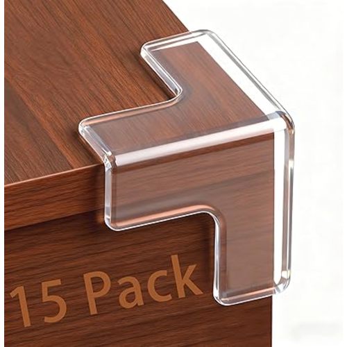 Transparent Corner Protectors - Baby Safety Edge Guards for Furniture, Clear Sharp Corner Covers for Dining Table Baby Proofing (15 Pack T-Shaped)