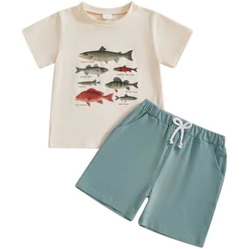 Fernvia Toddler Baby Boy Summer Clothes 2T 3T 4T Animal Print Short Sleeve T-shirts Tops + Drawstring Shorts Outfits