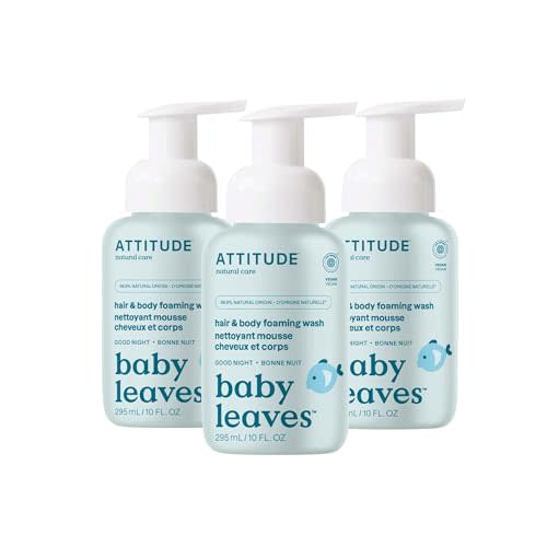 ATTITUDE 2-in-1 Hair and Body Foaming Baby Wash, EWG Verified Shampoo Soap, Dermatologically Tested, Made with Naturally Derived Ingredients, Vegan, Good Night, 10 Fl Oz (Pack of 3)