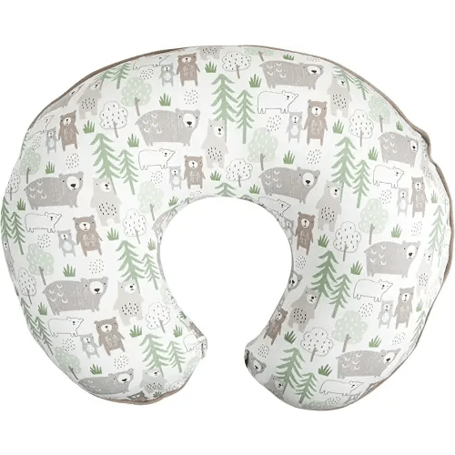 Boppy Nursing Pillow Cover –Organic Fabric | Taupe Bears Side and Tan stripes Side with Piping | Organic Cotton Fabric | Fits Boppy Bare Naked, Original and Luxe Breastfeeding Pillow | Awake Time Only