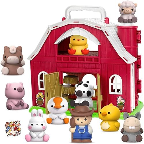KMUYSL Toys for 1+ Years Old Boys Girls, Big Red Barn Farm Animal Playset for 1-3 Years Old, Learning Montessori Toys, Christmas Easter Birthday Gift for Baby Kids Toddlers Age 12+Months
