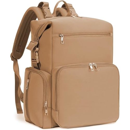 CEI-CEI Neoprene Diaper bag Backpack Waterproof Baby Changing Bags for Mom and Dad with Changing Pad Large Travel Maternity Tote with Insulated Pockets and Organised Compartments (Oat)