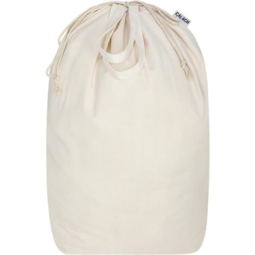 Canvas Laundry Bags with Handles & Square Base, 13.8"x 13.8" Large Heavy Duty Laundry Basket Hamper Liner, College Dorm Washable Drawstring Cotton Dirty Clothes Bag (Natural,1 Pack)