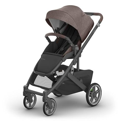 UPPAbaby Cruz V3 Stroller - from Birth + Car Seat Compatible - Full-Size, Reversible Seat - Infant Insert, Bug and Rain Shields Included - Evelyn (Meadow Green/Graphite Frame/Chestnut Leather)