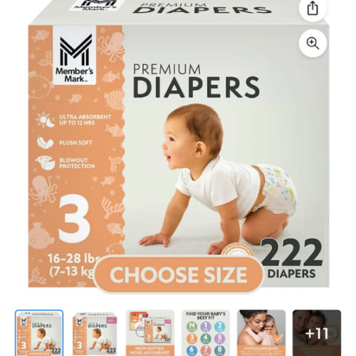 Member's Mark Premium Baby Diapers, Sizes Newborn - 8 - Samsclub.com