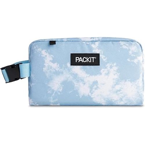 PackIt Freezable Snack Box, Blue Sky, Built with ECOFREEZE Technology, Collapsible, Reusable, Zip Closure with Buckle Handle, Designed For Work Snacks, Fresh Snacks On the Go, Adults, and All Ages
