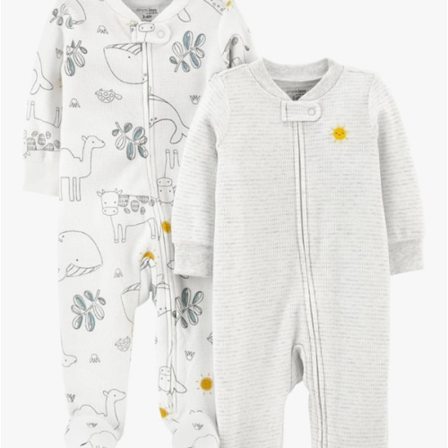 Simple Joys by Carter's unisex-baby 2-way Zip Thermal Footed Sleep and Play, Pack of 2