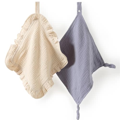 Baby Lovey Soft Organic Cotton Muslin Snap Blanket(Khaki) | Security Blankets for Babies Baby Blanket