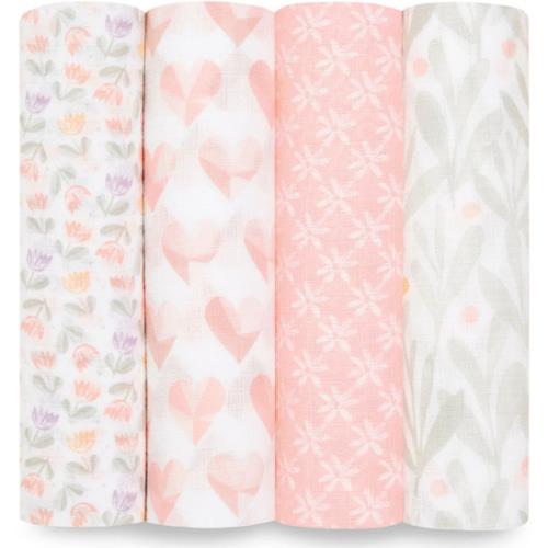 Piece Of My Heart Cotton Muslin Swaddles 4pk | aden + anais