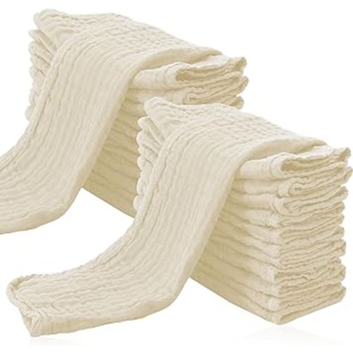 Cute Castle 24 Pack Muslin Burp Cloths for Baby - Ultra-Soft 100% Cotton Baby Washcloths - Large 20'' by 10'' Super Absorbent Milk Spit Up Rags - Burpy Cloths for Unisex, Boy, Girl -Ivory