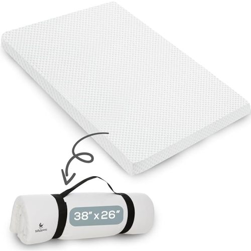 Babylicious Waterproof Pack and Play Mattress Pad - 38" x 26" | Roll Up Style - Breathable Soft Memory Foam - Portable Mattress Topper- Baby Foam Mattresses for Babies - Includes Easy Carry Buckle