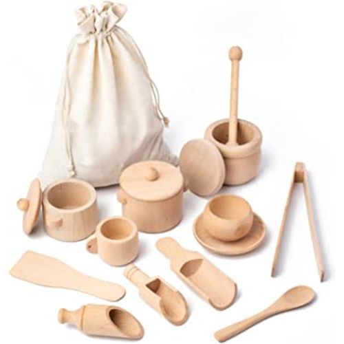 Busy edition 13-Piece Wooden Sensory Bin Tools for Toddlers Montessori Toys, Matching Sensory Bins for Toddlers 1-3, Sensory Table Tools for Transfer Work and Fine Motor Learning