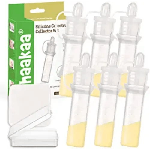haakaa Colostrum Collector Set Includes a Portable Case and a White Cotton Cloth Wipe for Breastfeeding Moms to Collect Store and Feed Colostrum, 4ml/6pcs