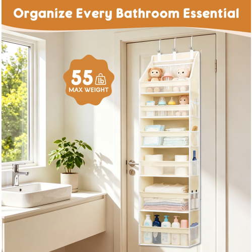 WETRBWEH, Over the Door Organizer, 6 Large Pockets, Beige