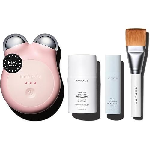 NUFACE MINI+ Facial Sculpting Tool - Microcurrent Face Massager Device for Skin Tightening, Contouring, Depuffing & Toning Cheeks, Neck & Jawline + Lymphatic Drainage & Activator Gel, Sandy Rose