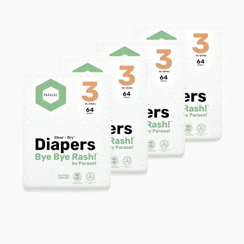 Parasol Clear+Dry Disposable Diapers, RashShield Protection and Leak-Control Fit, Hypoallergenic Diapers, Size 3 (16-28 lbs), 256 Count