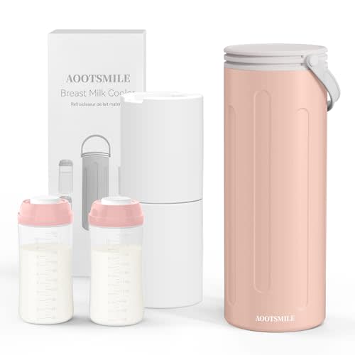 Portable Breast Milk Cooler for Travel, 22oz Large Capacity Breastmilk Chiller for Working Moms, 360° Cooling Keeps Milk Chilled 24 Hours, Includes 2 Baby Bottles, Breastfeeding Essentials