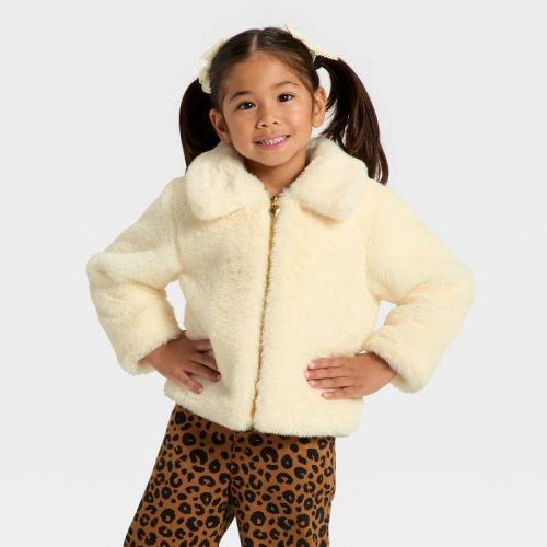 Toddler Girls' Holiday Dressy Faux Fur Jacket - Cat & Jack™ Cream 18M