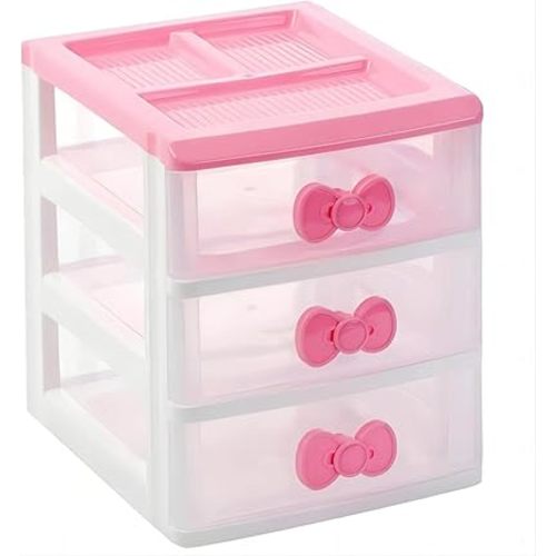 Lovely Girls Multi-layers Desktop Plastic Storage Box Cute Locker Decor Mini Drawer Organizer, Cute Plastic Dresser Kawaii Drawers for Bathroom, Dorm, Desk, Home, Office (Pink 3 Layers)