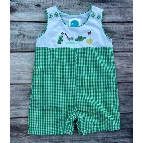 Green Gingham Golf Jon Jon with White top