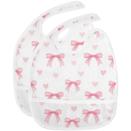 Caikeny Baby Feeding Bibs Checked Infant Drooling Bibs Food Bibs with Pocket for Toddler Girls Boys Set of 2