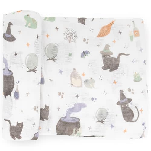 Little Unicorn Premium Cotton Swaddle Baby Blanket | Breathable Fabric | for swaddling, Play, Nursing & More (Cats and Cauldrons)