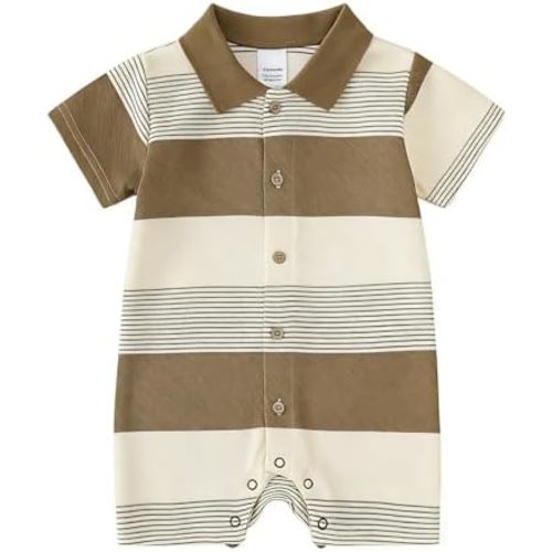 DEFAHN Baby Boy Polo Striped Rompers Short Sleeve Solid Bodysuit Jumpsuit Collared Infant One-Piece Outfits