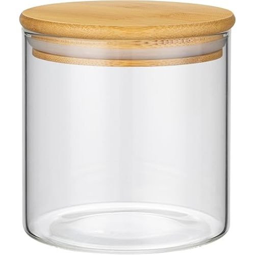 1PC Small Glass Storage Jars with Airtight Lids, 18 fl oz (550ml) Cute Clear Glass Storage container with bamboo Lid, Glass Pantry Canister for Beans, Rice, Sugar, Cookie Coffee and etc