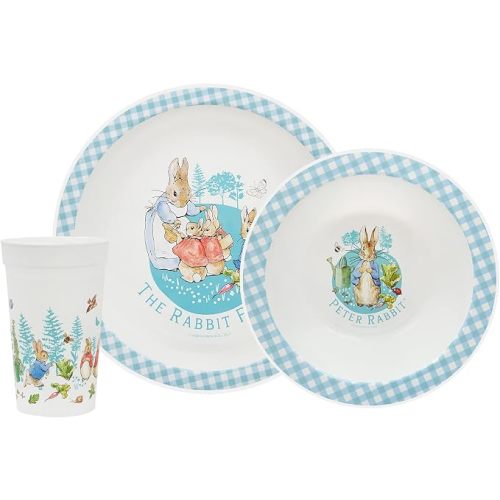 Peter Rabbit Kids Tableware Set – 3 Piece Reusable PP Plate,Tumbler & Dinnerware Set for Mealtimes – for 24 Months & Up,Blue & White