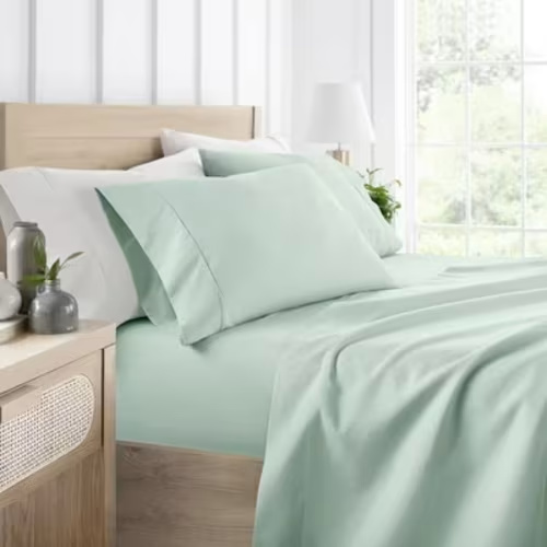 3 Piece Bed Sheet Set Solid Double Brushed Microfiber, Ultra Soft, Deep Pocket - Becky Cameron, Mint Green, Twin Extra Long