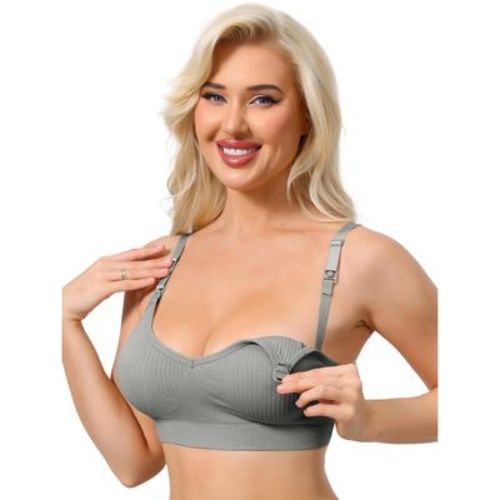 INSPIRE CHIC Nursing Bras for Women Breastfeeding Maternity Wireless Pregnancy V Neck Adjustable Straps Bra Large Gray