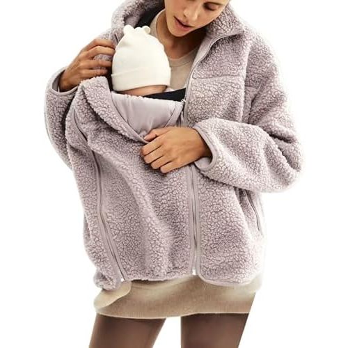 Women'S Fleece Zip Up 3 in 1 Maternity Baby Wearing Jacket Fall Winter Coat Sweatshirt Jacket