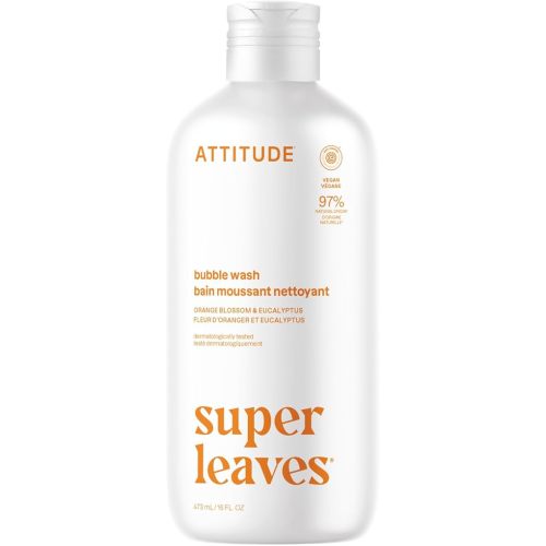 ATTITUDE Bubble Bath, EWG Verified, Plant and Mineral-Based, Dermatologically Tested, Vegan Body Care Products, Orange Blossom & Eucalyptus, 16 Fl Oz
