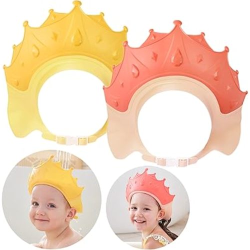 Baby Shower Cap Shield, Shower Cap for Kids, Visor Hat for Eye and Ear Protection for 0-9 Years Old Children, Cute Crown Shape Makes the Baby Bath More Fun (2 Pack)