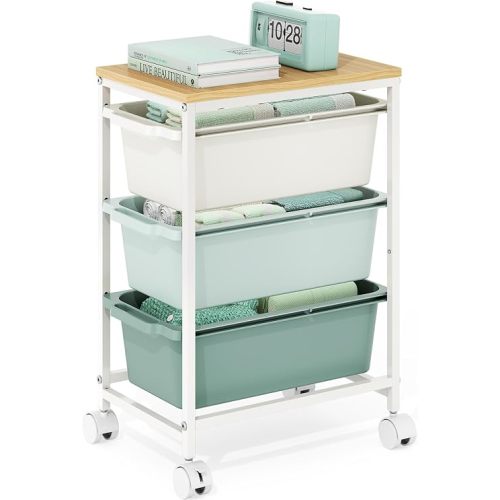 KINGBOARD Slim Rolling Cart with 3 Drawers, Metal Utility Storage Cart