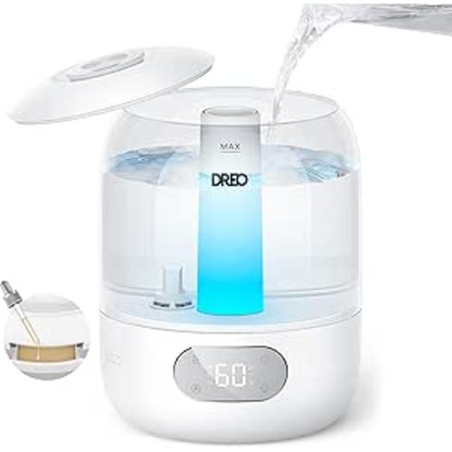 DREO Humidifiers for Bedroom, 3L Top Fill 30H & 26dB Quiet Runtime for Large Room, Cool Mist Ultrasonic Humidifier with Humidity Sensor, Night Light for Home, Baby, Nursery, Plants, New Edition