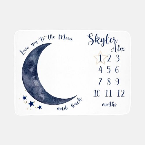 Moon and Stars Baby Milestone Blanket, Luna Blanket, Baby Boy Milestone Blanket, Monthly Baby Blanket, Love You To The Moon and Back T10