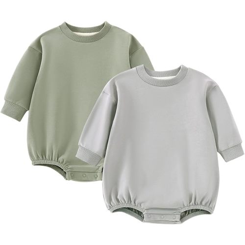 Baby Boy Bubble Romper Organic Cotton Solid Long Sleeve Oversized Sweatshirt Romper Newborn Fall Winter Clothes