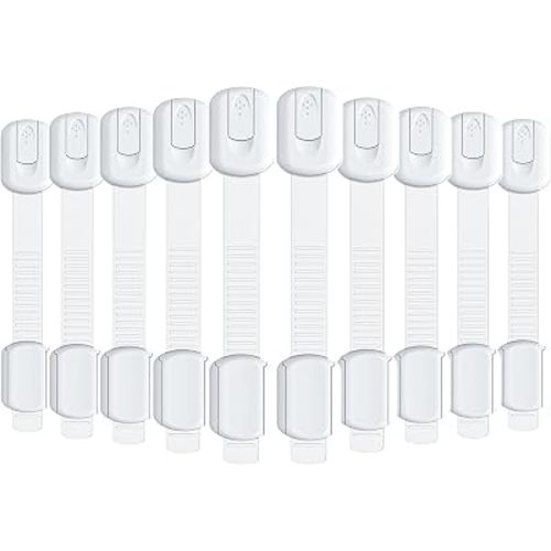 4our Kiddies 14 Pack Baby Proof Cabinet Latches, Childproof Drawer Latches with 12 Extra 3M Adhesives, Adjustable No Drilling Child Safety Cabinet Strap Locks, Baby Drawer Locks for Kids Baby Safety