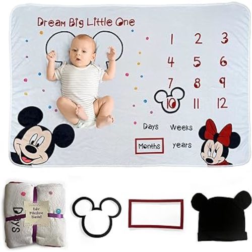 babyly Baby Milestone Blanket with Growth Chart, Hat, and Frames - Perfect for Capturing Memories with Disney's Theme - Unisex 40"x60" Blanket for Baby Girl and Boy