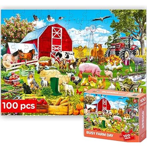 QUOKKA 100 Piece Puzzles for Kids Ages 4-6 – Floor Kids Puzzles Ages 6-8 Year Old – Toy for Learning Farm Animals for 8-10 yo – Jigsaw Toddler Game for Boy and Girl Ages 3-5
