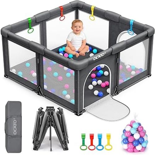 OCATO Baby Playpen: Portable Playpen for Babies and Toddlers Baby Play Yard Fence Area with Anti-Slip Base Playpens Indoor Outdoor Kids Activity Center Pack and Play Babies Boy Girl Gifts (50" × 50")