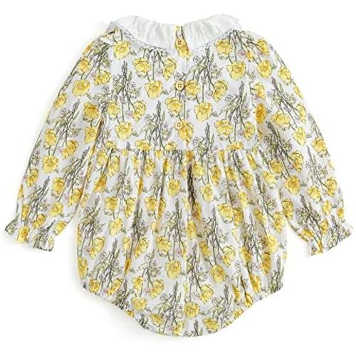 Curipeer Infant Baby Girls Floral Ruffle Romper Long Sleeve Flower Print Ruffled Outfits Jumpsuit 3M-2T